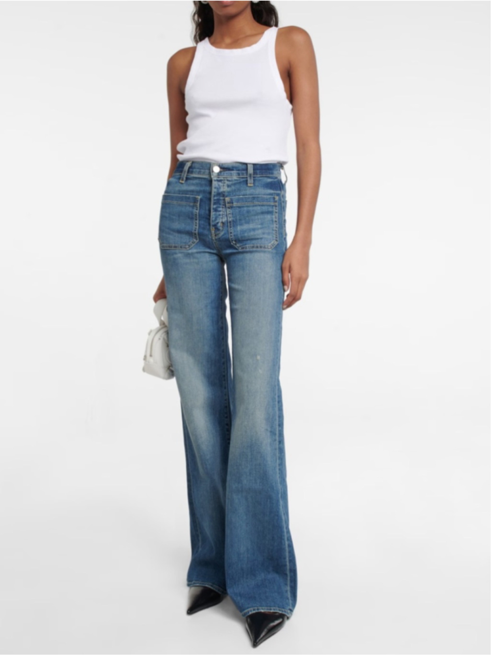 NILI LOTAN Florence Patch Pocket Flare Distressed Jeans Size 28